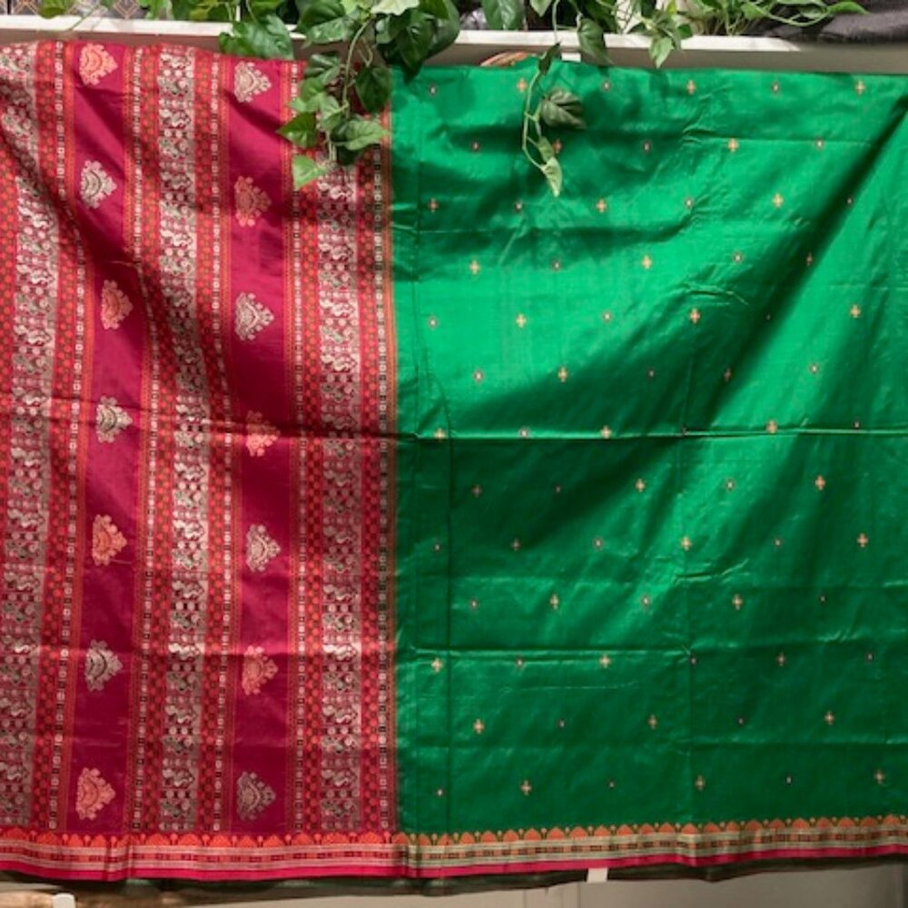 Green and Pink pure silk Saree